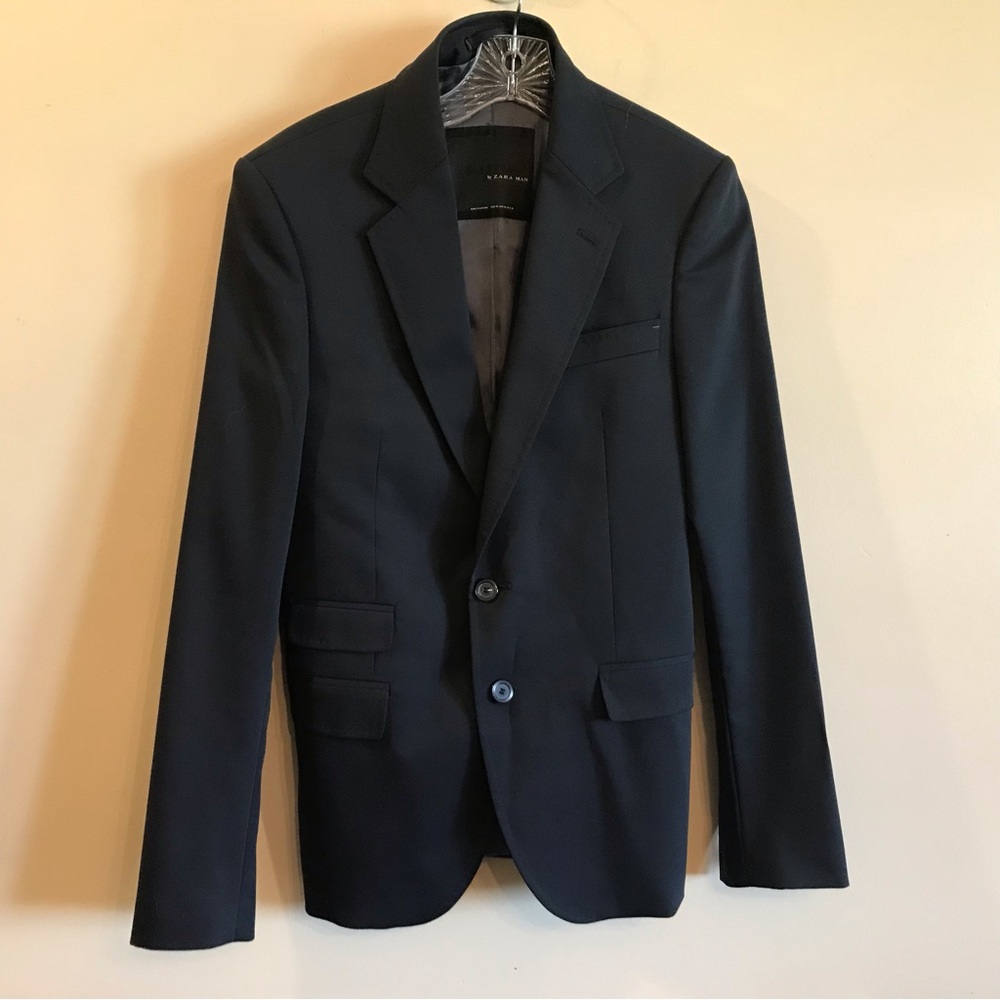 Zara Man Size 36 Dark Navy Button Lined Blazer Suit Jacket Back Tag Worn Once